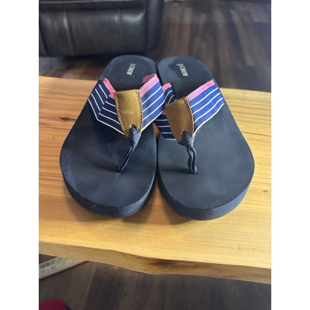 J.Crew Womens Navy Pink Striped Platform Flip Flop Wedge Sandals Preppy Summer